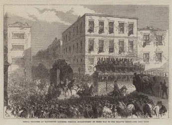 Prigionieri Feniani a Manchester trasportati attraverso Mosley-Street verso la prigione di Bellvue